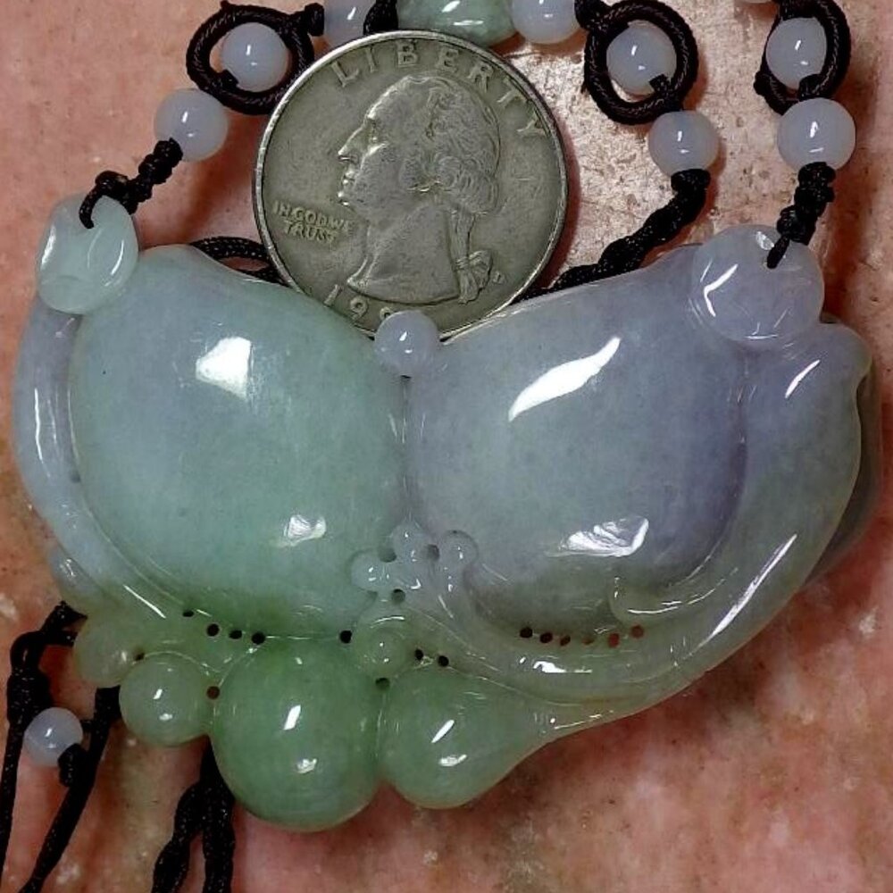 Certified Green Lavender Natural A Jade jadeite pendant Frog Toad Peach 风水蟾蜍 790